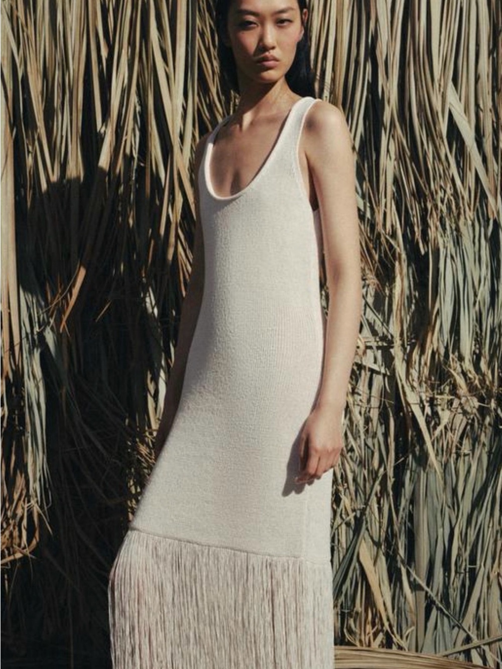 ZARA Sleeveless Cream Fringe Knit Maxi Dress - Picture 5 of 6